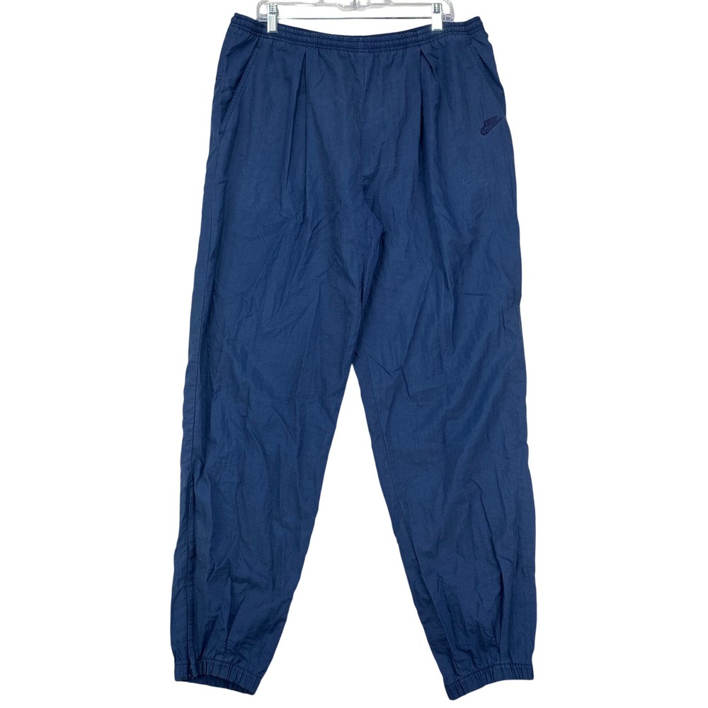 Vintage 90s Nike Sweatpants Mens XL Blue Pleated Nylon Ankle Zip Warm Up Joggers